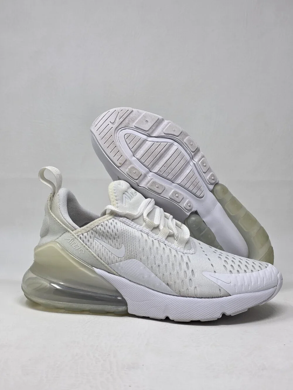 Nike Air Max 270 White Metallic Silver 943345-103 Big Kids Size 4Y Pre-owned
